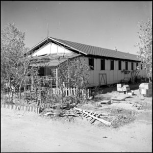 Gila River Relocation Center, Rivers, Arizona. Barracks vacated by evacuees who have relocated. Th . . . - NARA - 539835