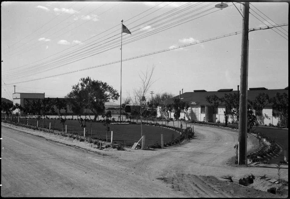 Gila River Relocation Center, Rivers, Arizona. Canal Administration Building. - NARA - 539553