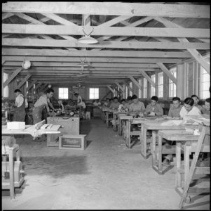 Gila River Relocation Center, Rivers, Arizona. A general view of the ship model plant at the Gila R . . . - NARA - 537099