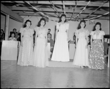 Gila River Relocation Center, Rivers, Arizona. Harvest Festival Queens at Camp ^1. This festival w . . . - NARA - 538642