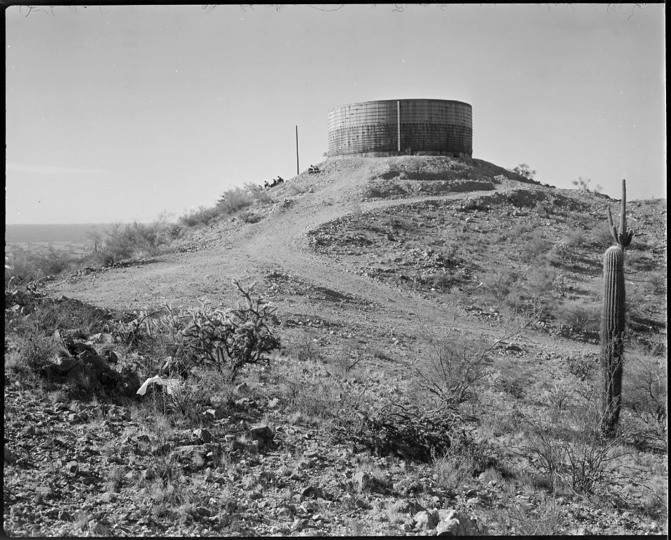 Gila River Relocation Center, Rivers, Arizona. A view of the water tank at Camp Number 2. - NARA - 538646