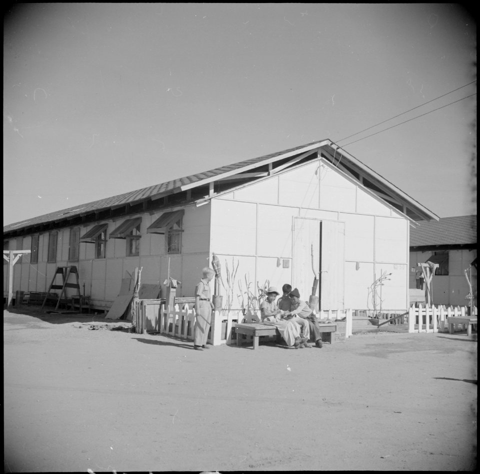 Gila River Relocation Center, Rivers, Arizona. Exterior view of one of the evacuee barracks. - NARA - 538607