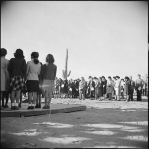 Gila River Relocation Center, Rivers, Arizona. Sunrise Services (Christian) which were held at this . . . - NARA - 538611
