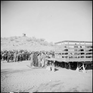 Gila River Relocation Center, Rivers, Arizona. Sunrise Services (Christian) which were held at this . . . - NARA - 538612
