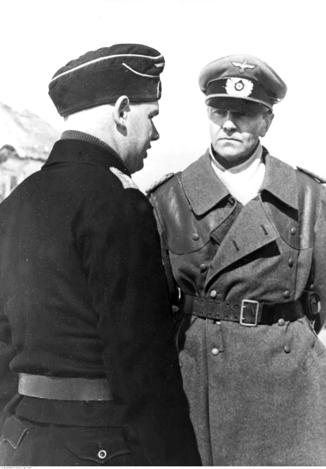 Generał Friedrich Paulus przyjmuje meldunek od porucznika wojsk pancernych na froncie wschodnim (2-673)