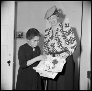 Gila River Relocation Center, Rivers, Arizona. Mrs. Yamamoto, former P.T.A. president from San Fran . . . - NARA - 537080