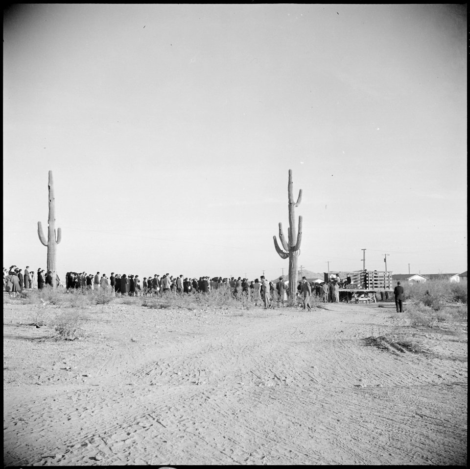 Gila River Relocation Center, Rivers, Arizona. Sunrise Services (Christian) were held at this cente . . . - NARA - 538616