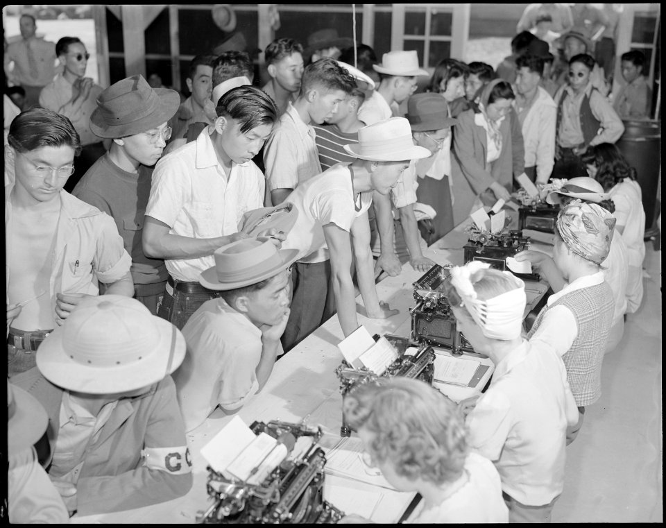 Granada Relocation Center, Amache, Colorado. First arrivals at this relocation center are register . . . - NARA - 538726
