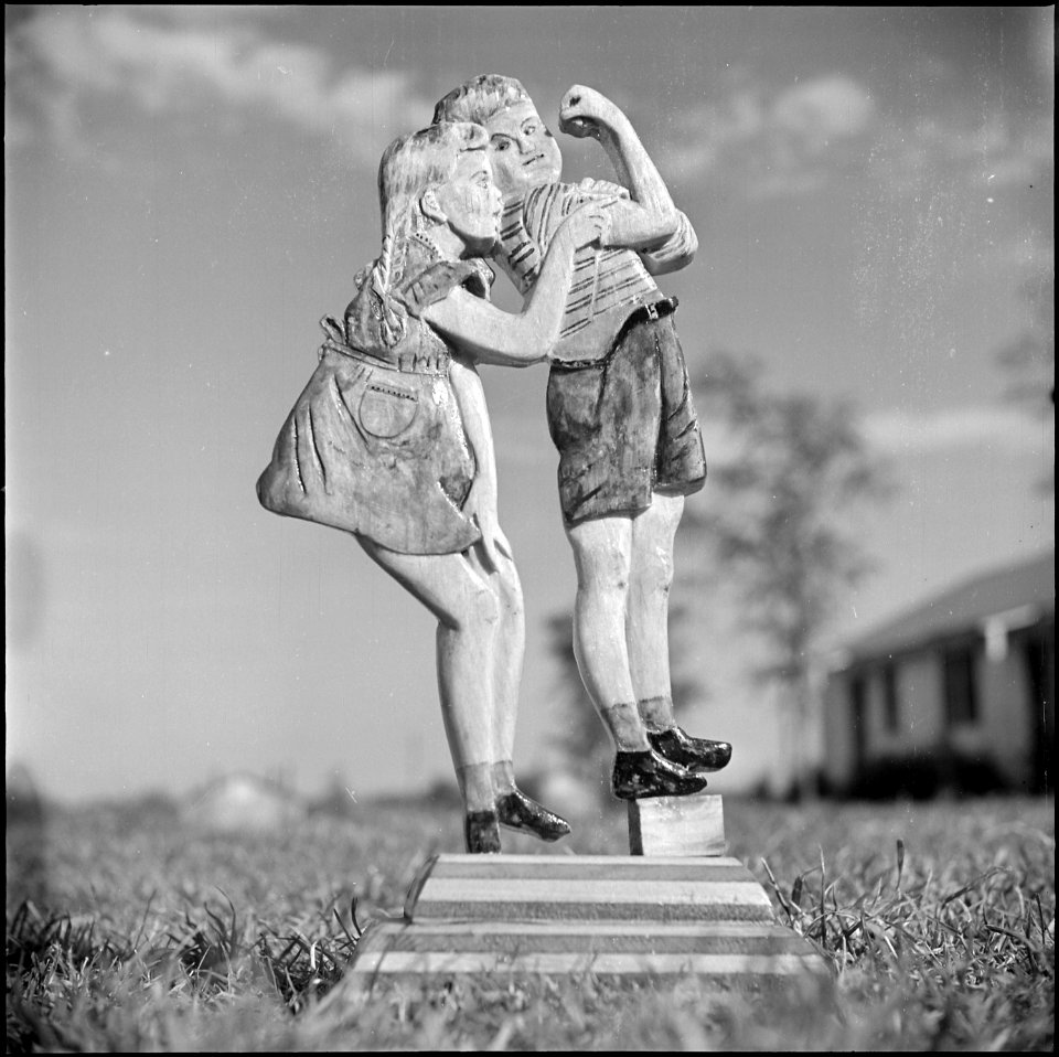 Granada Relocation Center, Amache, Colorado. Feel My Muscle - (art) cut out. Granada Relocation . . . - NARA - 539913