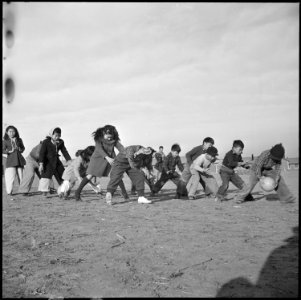 Granada Relocation Center, Amache, Colorado. Over and under with a volley ball is an exciting gam . . . - NARA - 539072