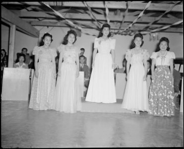 Gila River Relocation Center, Rivers, Arizona. Harvest Festival Queens at Camp ^1. This festival w . . . - NARA - 538642