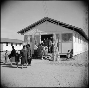 Gila River Relocation Center, Rivers, Arizona. One of the barracks which was used as an exhibit roo . . . - NARA - 538656 photo