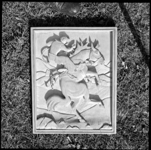 Granada Relocation Center, Amache, Colorado. Bucking Bronco - Woodcarving. War Relocation Author . . . - NARA - 539915
