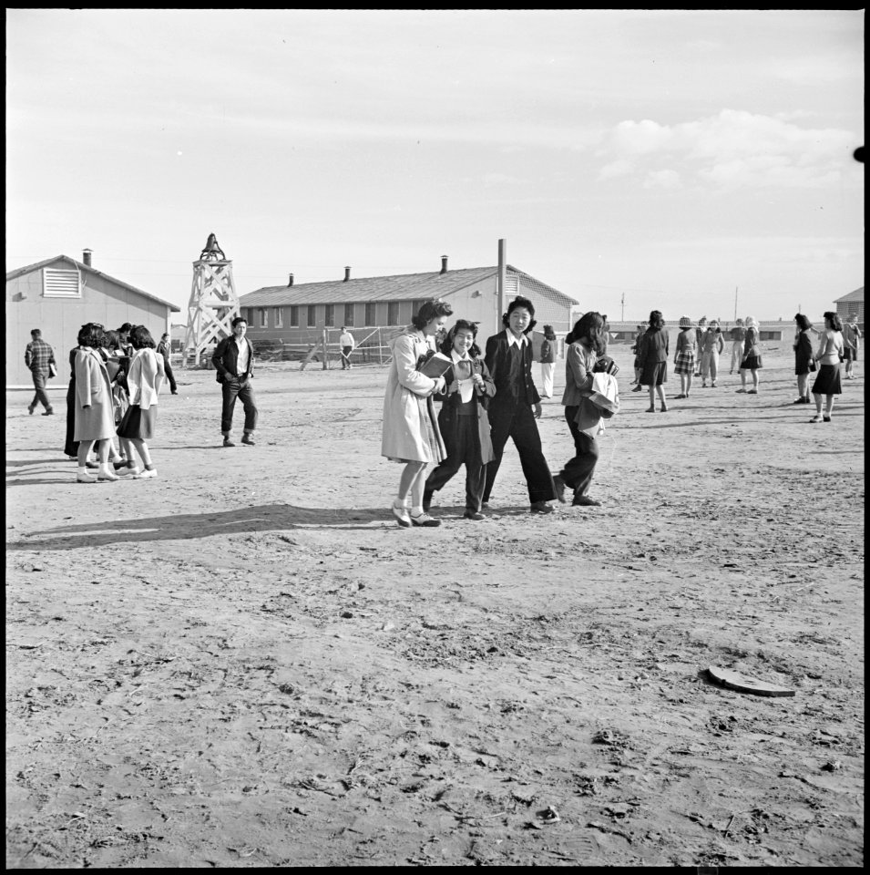 Granada Relocation Center, Amache, Colorado. A typical recess scene on the temporary school grounds. - NARA - 539099