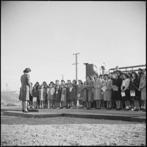 Gila River Relocation Center, Rivers, Arizona. Sunrise Services (Christian) which were held at this . . . - NARA - 538613 photo