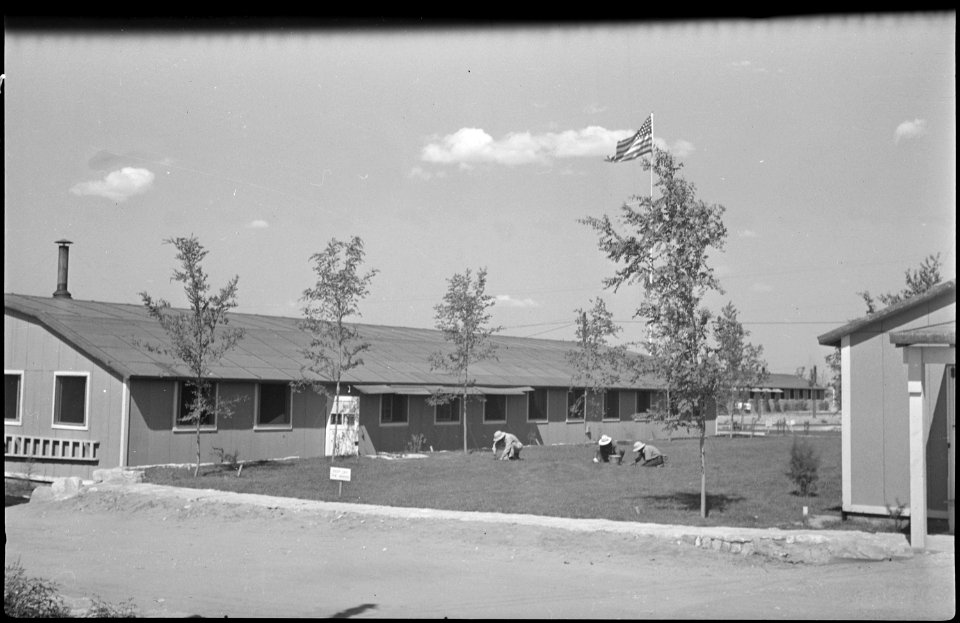 Granada Relocation Center, Amache, Colorado. A view of the administrative building looking towards . . . - NARA - 537272
