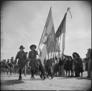 Gila River Relocation Center, Rivers, Arizona. Members of the boy scout troop who participated in t . . . - NARA - 538605 photo