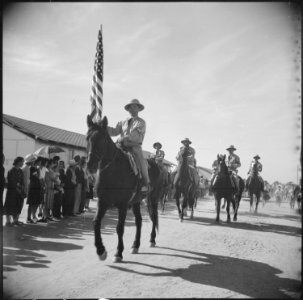 Gila River Relocation Center, Rivers, Arizona. Mounted wardens who participated in the Harvest Fest . . . - NARA - 538601 photo