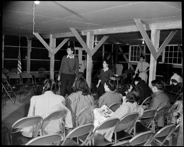 Granada Relocation Center, Amache, Colorado. An Adult education drama group, practicing for the pre . . . - NARA - 539030