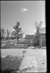 Granada Relocation Center, Amache, Colorado. A view of the administrative area and main street look . . . - NARA - 537270