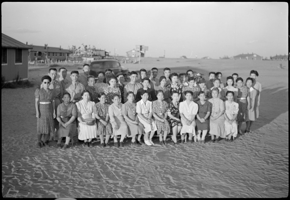 Granada Relocation Center, Amache, Colorado. Blue Star Mothers and wives and visiting soldiers. - NARA - 537217