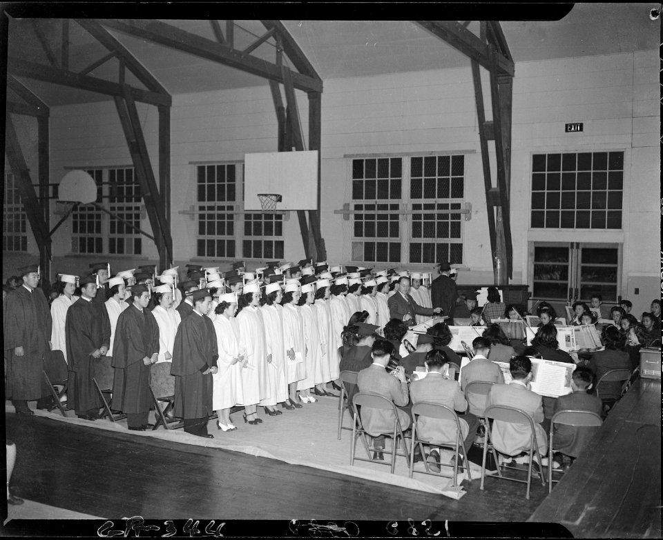 Granada Relocation Center, Amache, Colorado. Amache High School graduation. - NARA - 539610