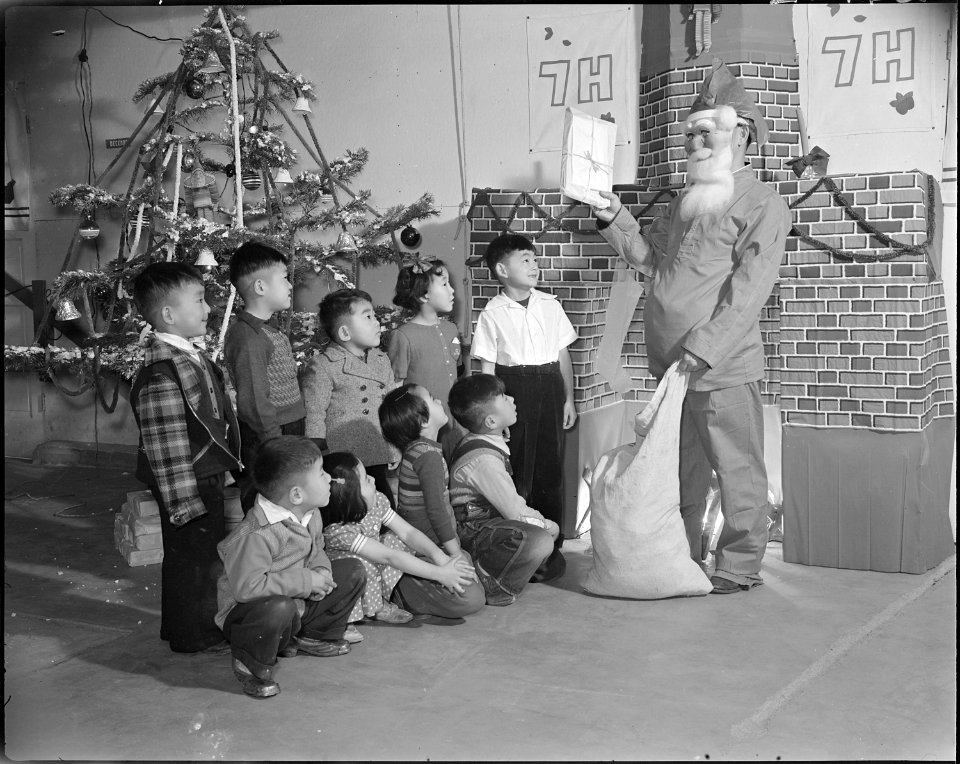 Granada Relocation Center, Amache, Colorado. Christmas at the Granada Relocaion Center didn't provi . . . - NARA - 539408
