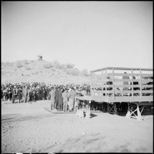 Gila River Relocation Center, Rivers, Arizona. Sunrise Services (Christian) which were held at this . . . - NARA - 538612 photo