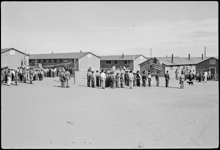 Granada Relocation Center, Amache, Colorado. Evacuees are staging a Boy Scout Memorial Day Service . . . - NARA - 537198