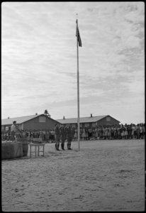 Granada Relocation Center, Amache, Colorado. Boy Scouts at flag-raising ceremony. - NARA - 537170