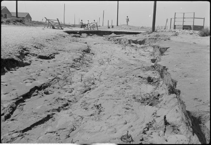Granada Relocation Center, Amache, Colorado. G Street damage at 10th Street. - NARA - 537235