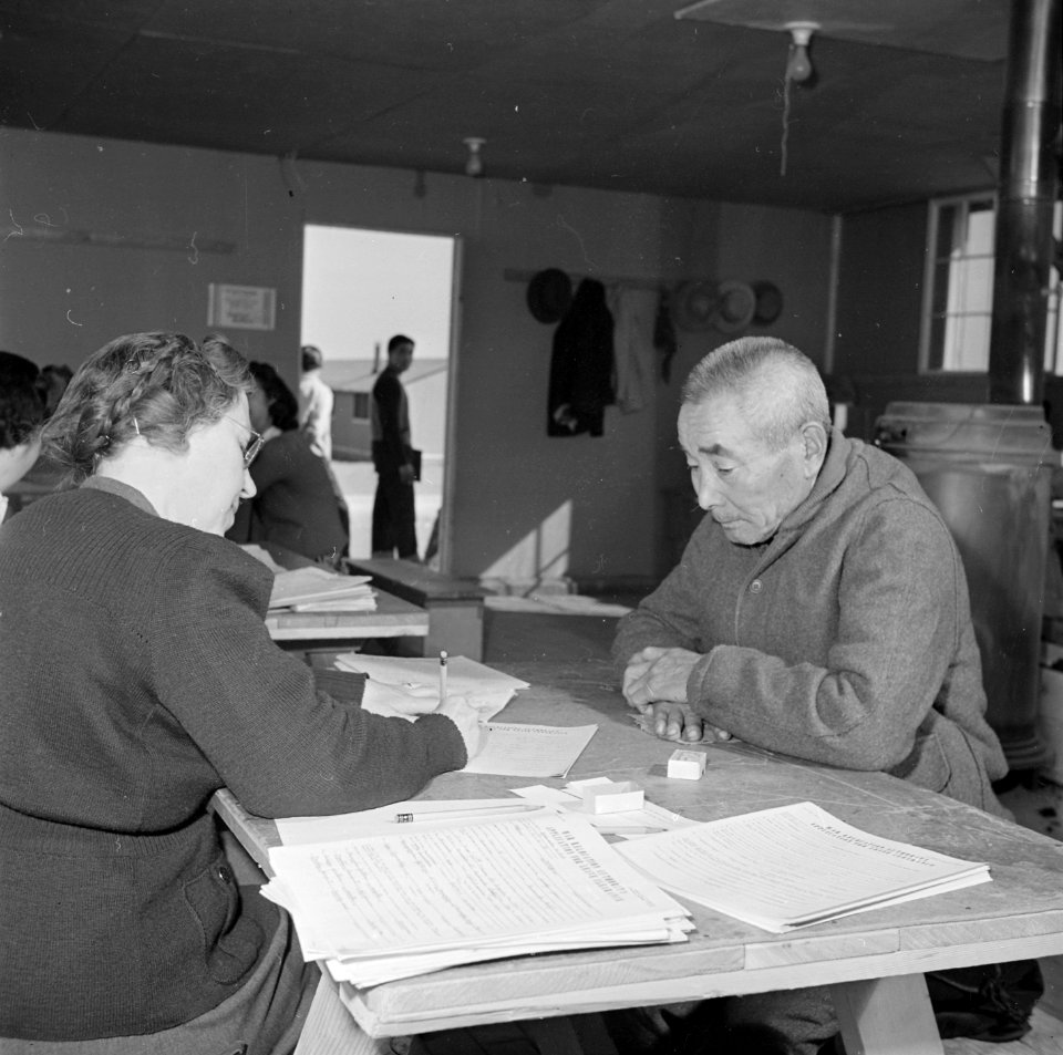 Granada Relocation Center, Amache, Colorado. Elizabeth Evans, Japanese speaking member of the Educa . . . - NARA - 539287