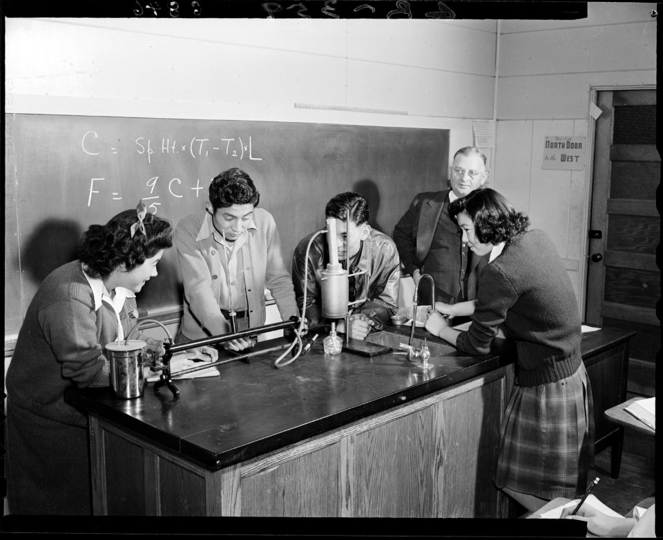 Granada Relocation Center, Amache, Colorado. High school physics class. Harry Williams, instructor . . . - NARA - 539605