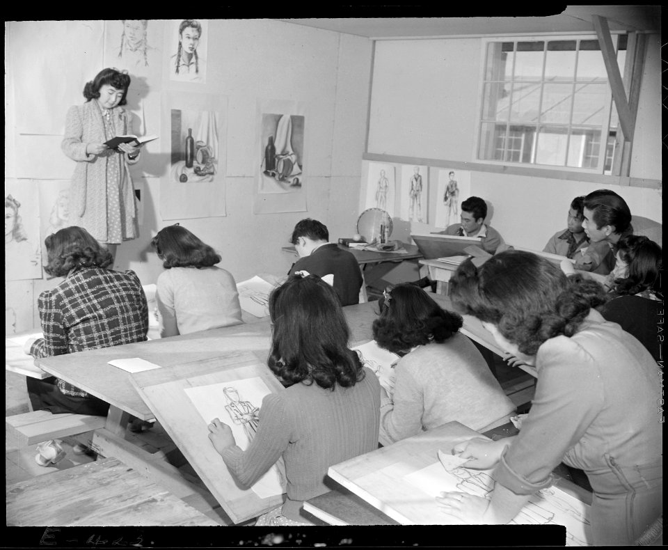 Granada Relocation Center, Amache, Colorado. High school classes in commercial art, using a student . . . - NARA - 539003