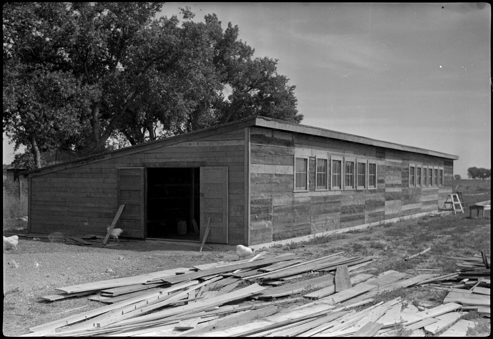 Granada Relocation Center, Amache, Colorado. One of the poultry laying houses being constructed on . . . - NARA - 537343