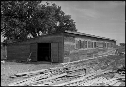 Granada Relocation Center, Amache, Colorado. One of the poultry laying houses being constructed on . . . - NARA - 537343