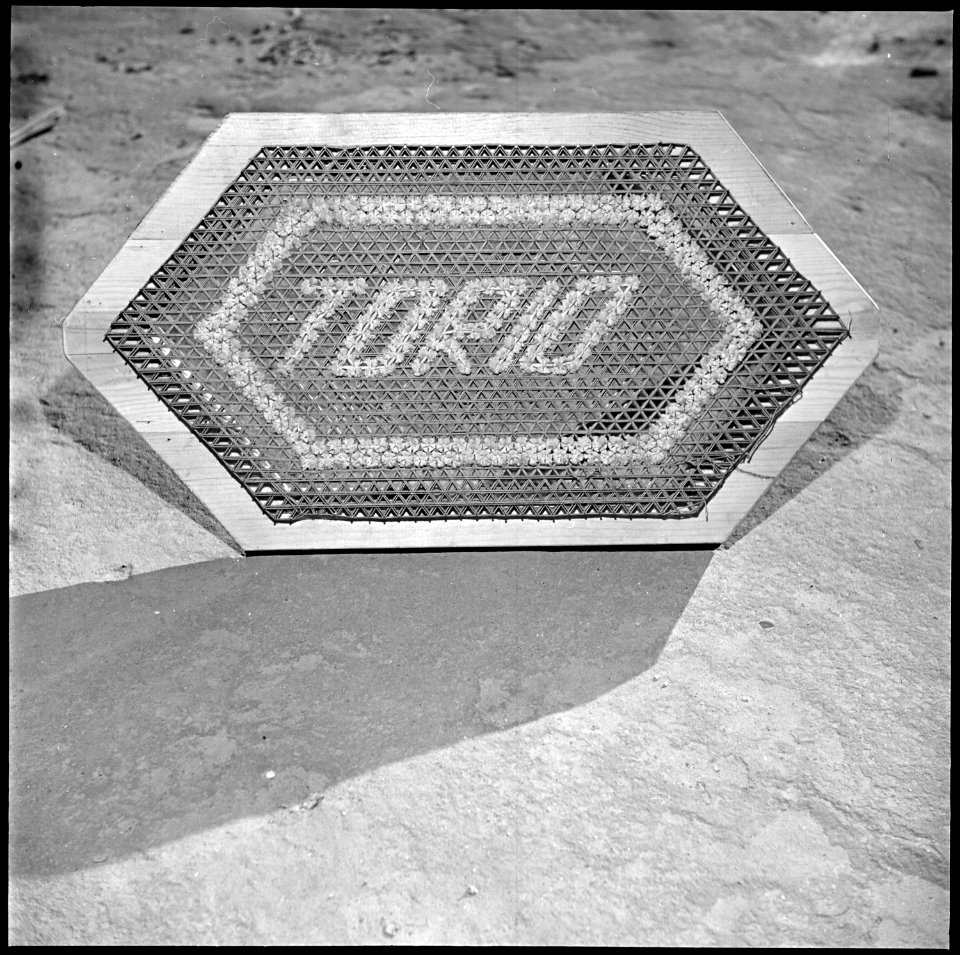 Granada Relocation Center, Amache, Colorado. Name plate - original design made of woven cotton yarn. - NARA - 539920