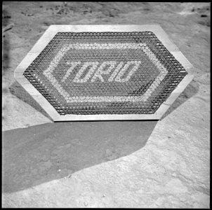 Granada Relocation Center, Amache, Colorado. Name plate - original design made of woven cotton yarn. - NARA - 539920
