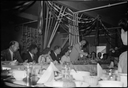 Granada Relocation Center, Amache, Colorado. Speakers' table at the hospital staff banquet held in . . . - NARA - 537355