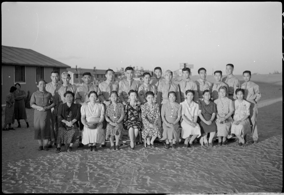 Granada Relocation Center, Amache, Colorado. Blue Star Mothers and wives and visiting soldiers. - NARA - 537218