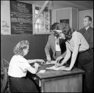 Granada Relocation Center, Amache, Colorado. Staff mess hall which serves members of the appointed . . . - NARA - 539936