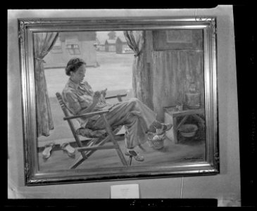 Granada Relocation Center, Amache, Colorado. This portrait painting was made at the Santa Anita . . . - NARA - 539296