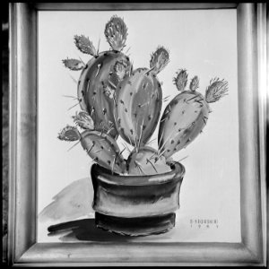 Granada Relocation Center, Amache, Colorado. Water color painting of cactus by S. Kawashiri. - NARA - 539916