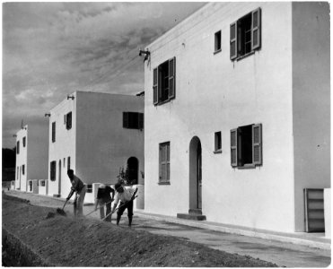 Greece. Workmen grade the street in front of new housing constructed with the help of Marshall Plan funds in Greece - NARA - 541700