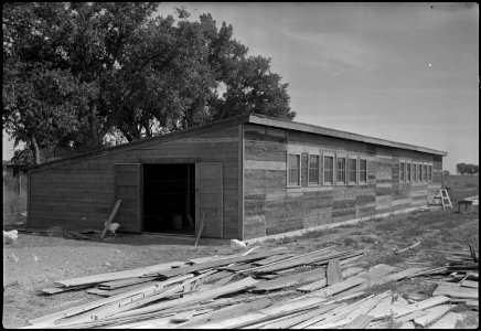 Granada Relocation Center, Amache, Colorado. One of the poultry laying houses being constructed on . . . - NARA - 537343