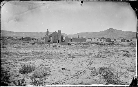 Green River Station, U.P. Railroad, Wyoming. Ruins of adobe houses (1871) abandoned when terminus of - NARA - 517826