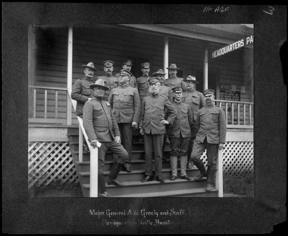 Group Portrait of Major General Adolphus W. Greely and Staff at the Presidio Following the San Francisco Earthquake - NARA - 524387