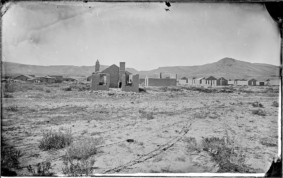 Green River Station, U.P. Railroad, Wyoming. Ruins of adobe houses (1871) abandoned when terminus of - NARA - 517826