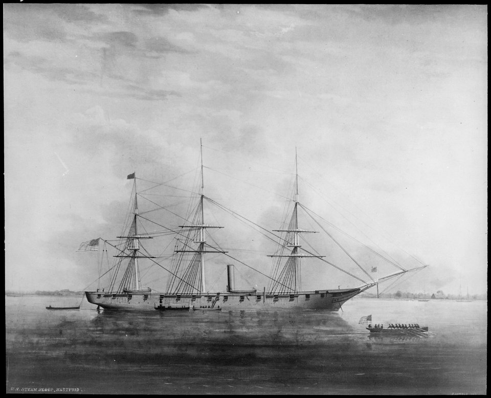 Hartford, starboard side at anchor, 1859 - 1859 - NARA - 512953