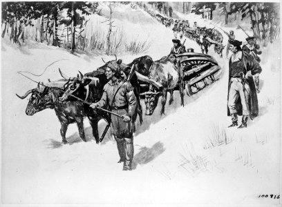 Hauling guns by ox teams from Fort Ticonderoga for the siege of Boston, 1775 - NARA - 531113
